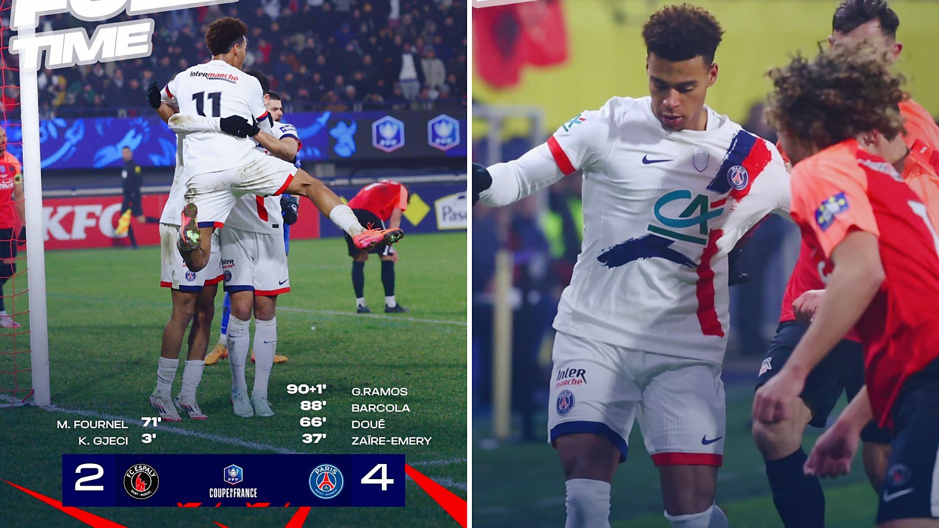 巴黎圣日耳曼后卫关键防守，帮助球队守住胜局